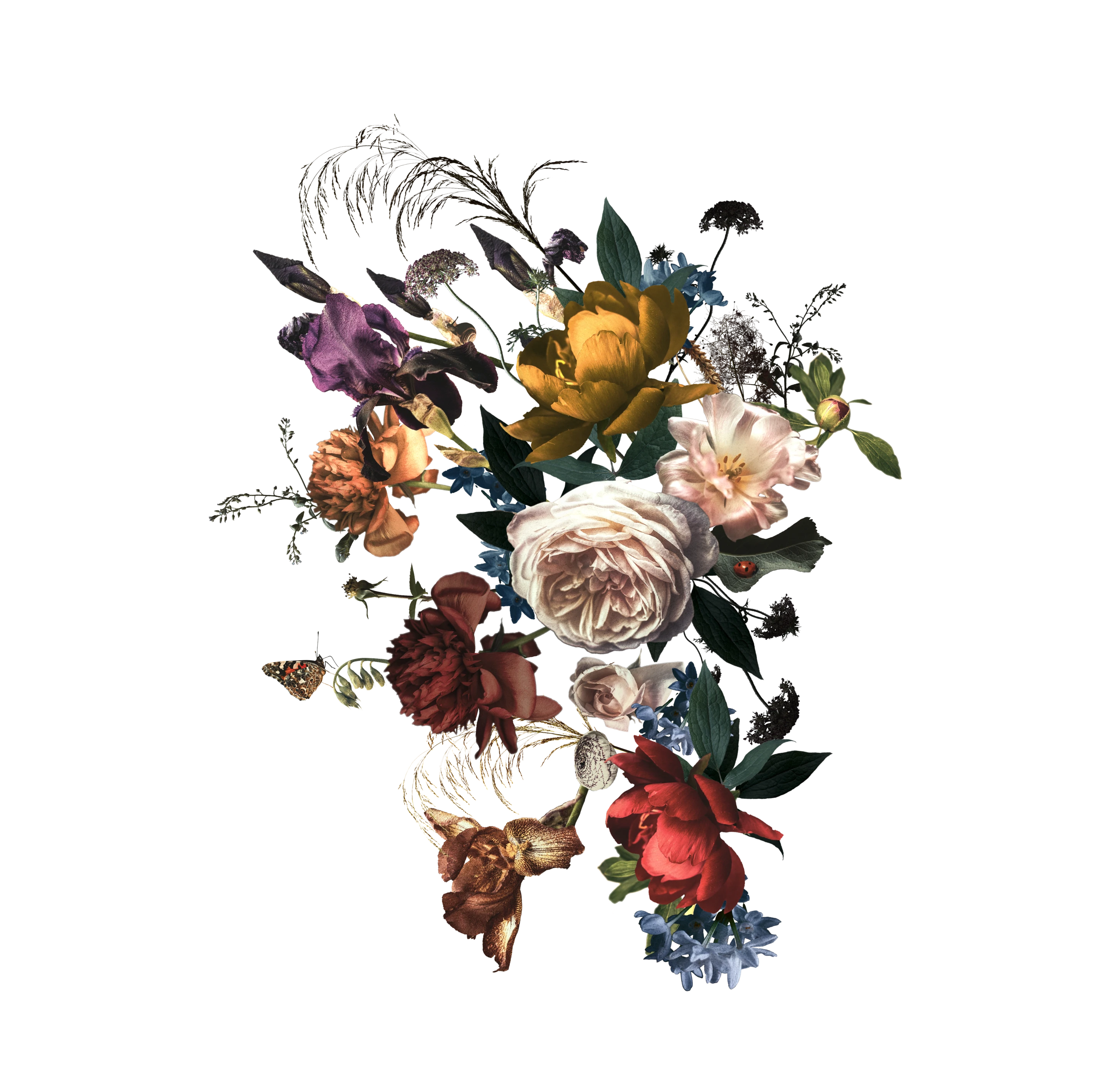 Arranjo floral artístico ampliado na lateral direita da seção